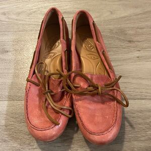BORN, women's pink leather, brown tied slip on casual comfort loafers size 7